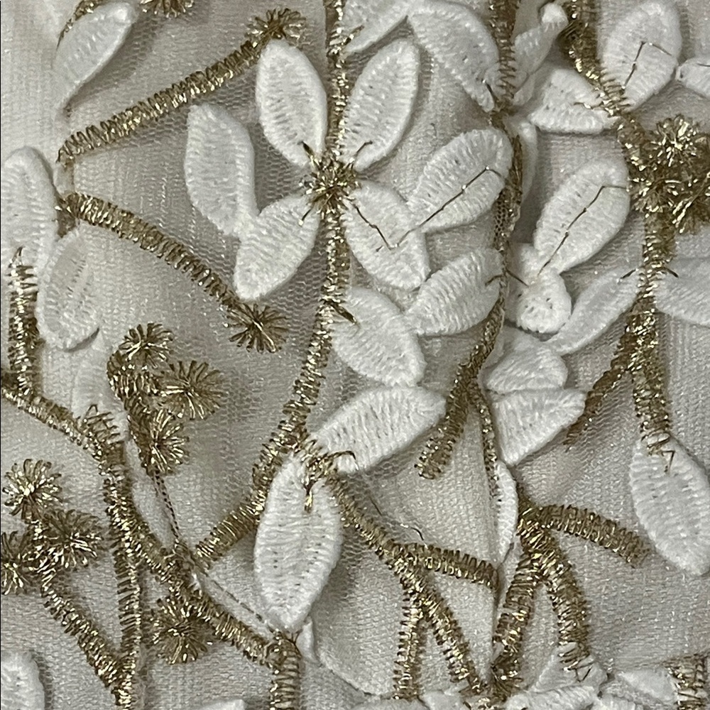 Embroidered Floral White and Gold Tank Top, Size S - Picture 6 of 6